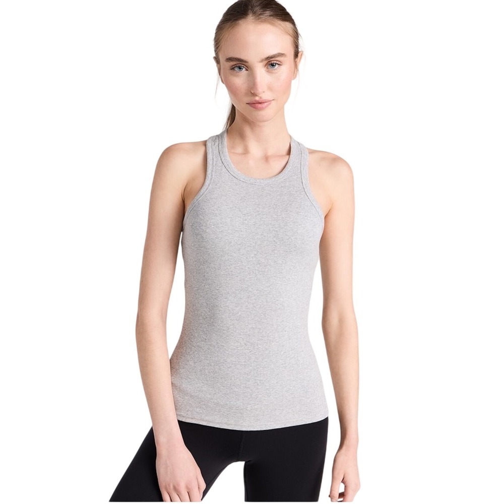 Alo Yoga Aspire Full Length Tank XS Gray Ribbed Racerback Stretch Athletic Top